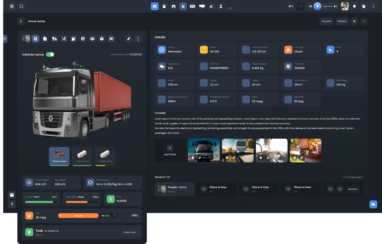 Fleet management tracking dashboard